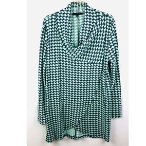 The Limited Houndstooth Tunic Top Wrap Green Gray